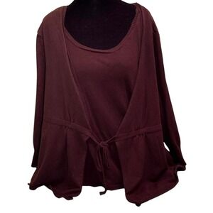 Elementz Women's Sweater 1X – Brown Tie Waist Peplum‎ Long Sleeve
